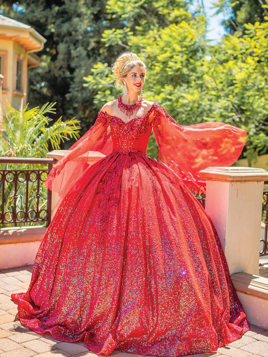 DQ25-1776  SCOOP BACK BALL GOWN WITH SEQUINED LACE