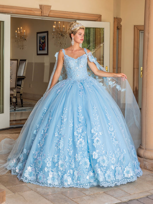 DQ25-1778 LONG-SLEEVED GOWN WITH FLORAL APPLIQUES