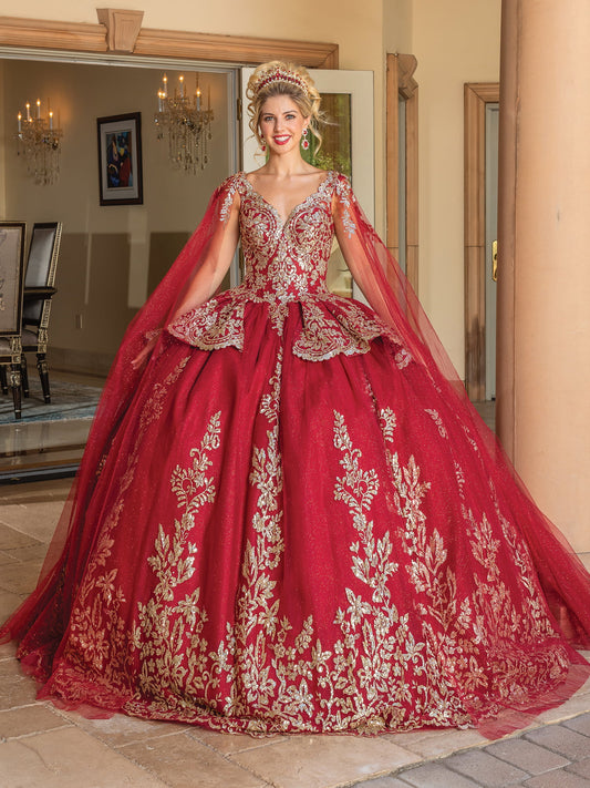 DQ25-1781  FLORAL EMBELLISHED BALL GOWN WITH SHEER LONG SLEEVES