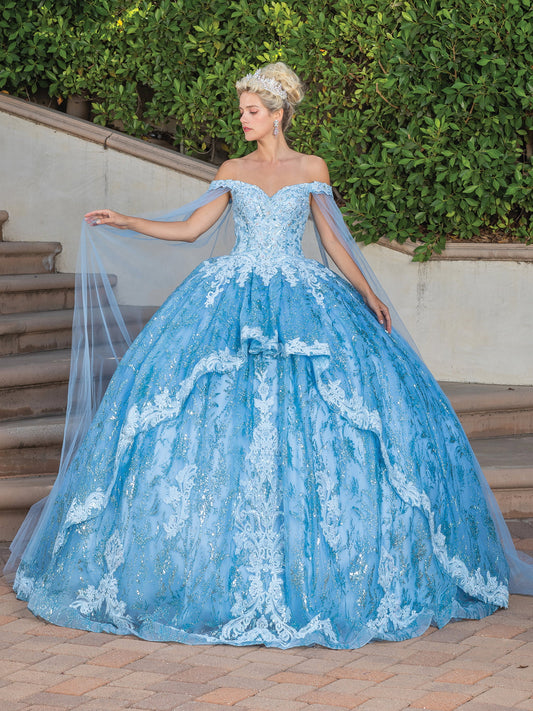 DQ25-1782 GLITTERING SEQUINED OVERLAY BALL GOWN WITH OFF-THE-SHOULDER SHEER SLEEVES