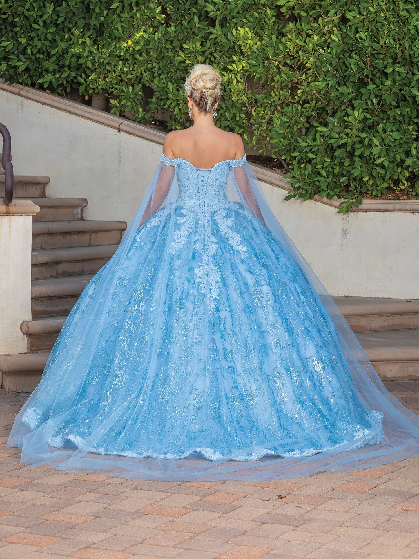 DQ25-1782 GLITTERING SEQUINED OVERLAY BALL GOWN WITH OFF-THE-SHOULDER SHEER SLEEVES