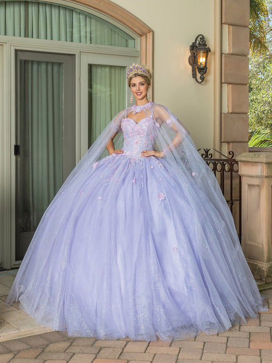 DQ25-1785 LONG-SLEEVED BALL GOWN WITH FLORAL APPLIQUES