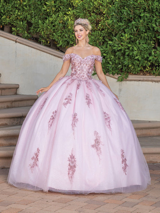 DQ25-1797 FLORAL EMBROIDERED TULLE BALL GOWN WITH BEADED BODICE
