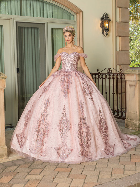 DQ25-1803 OFF-THE-SHOULDER BALL GOWN WITH CORSET BODICE