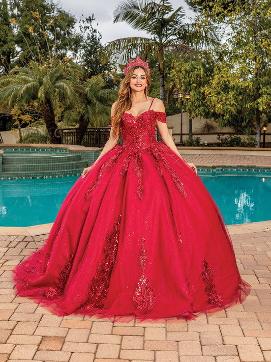 DQ25-1811 OFF-SHOULDER EMBELLISHED LACE APPLIQUE GOWN
