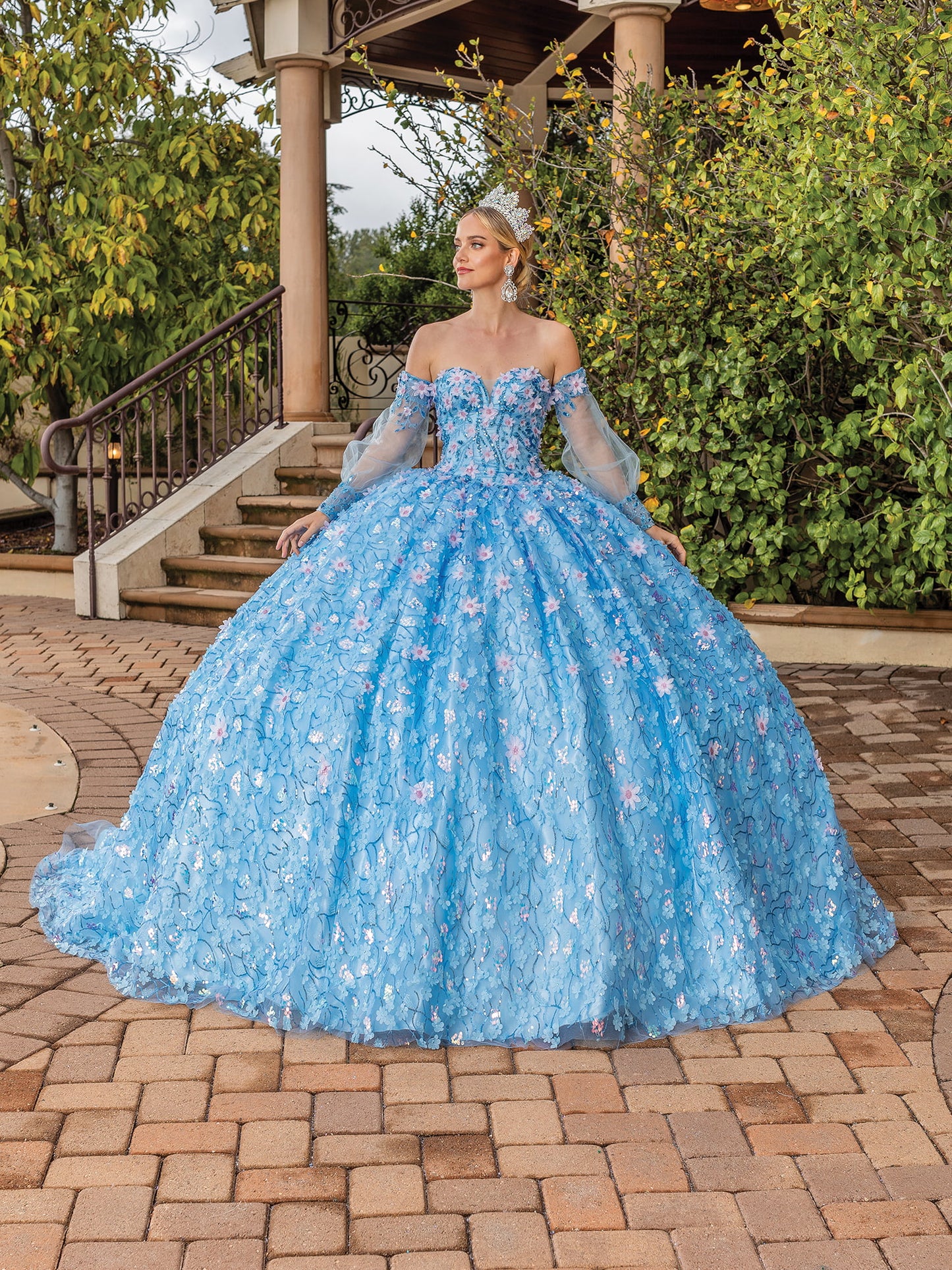 DQ25-1835 ENCHANTED BLOSSOM OFF-THE-SHOULDER GOWN WITH FLORAL EMBROIDERY