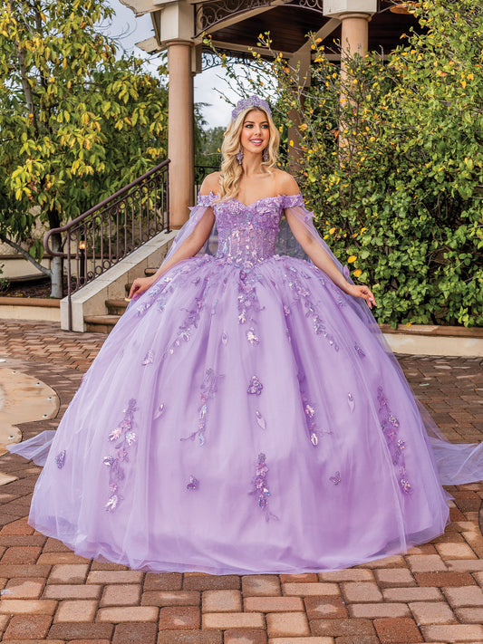 DQ25-1840 FLORAL APPLIQUES AND BEADED BODICE QUINCEANERA DRESS
