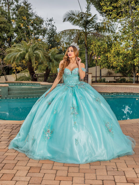 DQ25-1850 OFF-THE-SHOULDER BALLGOWN WITH BEADED CORSET BODICE