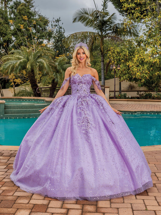 DQ25-1862 GLITTERING EMBROIDERED OFF-THE-SHOULDER BALLGOWN WITH CORSET BACK