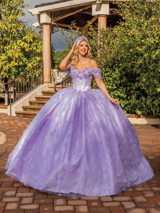 DQ25-1864 EMBROIDERED BODICE GOWN WITH SHEER PUFF SLEEVES
