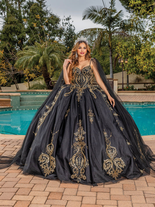 DQ25-1866 EMBROIDERED BALL GOWN WITH DRAMATIC TRAIN AND OFF-SHOULDER NECKLINE