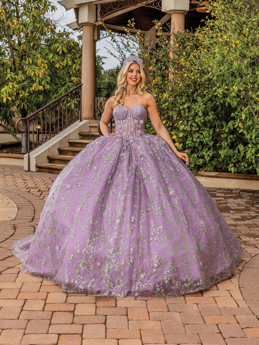 DQ25-1872 LACE-UP BACK EMBROIDERED BALLGOWN WITH SEQUIN DETAILING