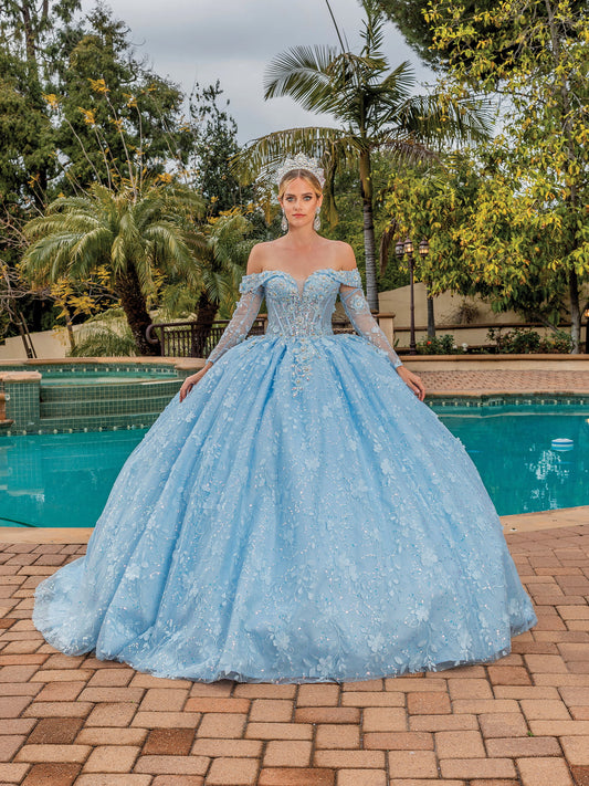 DQ25-1890 OFF-THE-SHOULDER LACE BALLGOWN WITH LONG SLEEVES