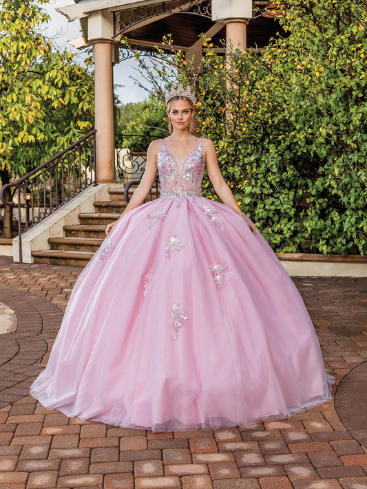 DQ25-1896 LACE-UP BACK TULLE BALLGOWN WITH BEADED EMBELLISHMENTS