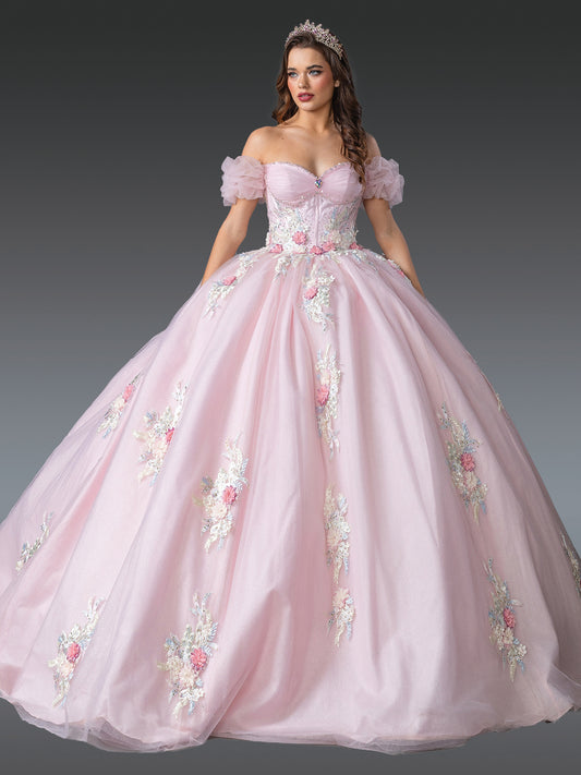 DQ25-1900  OFF-SHOULDER FLORAL APPLIQUE QUINCEANERA BALL GOWN