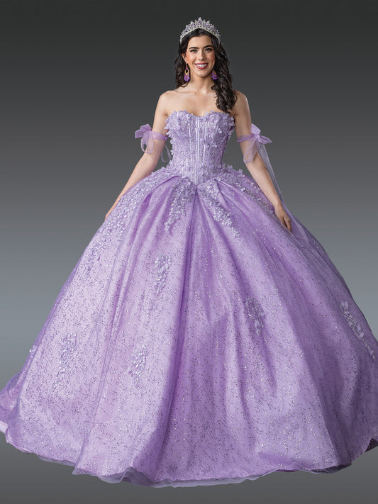 DQ25-1905 REGAL GLITTERING QUINCEAÑERA GOWN WITH OFF-SHOULDER SLEEVES