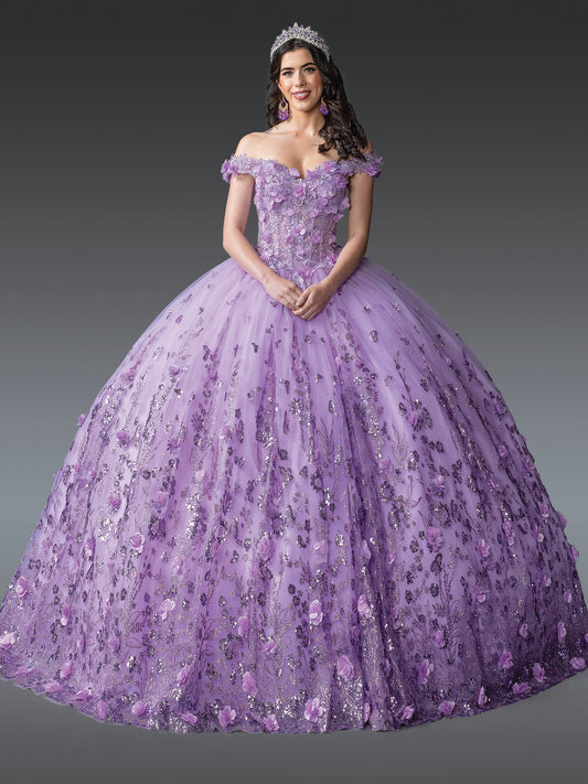 DQ25-1908 BEADED GOWN WITH FLORAL APPLIQUES AND SEQUINED OVERLAY