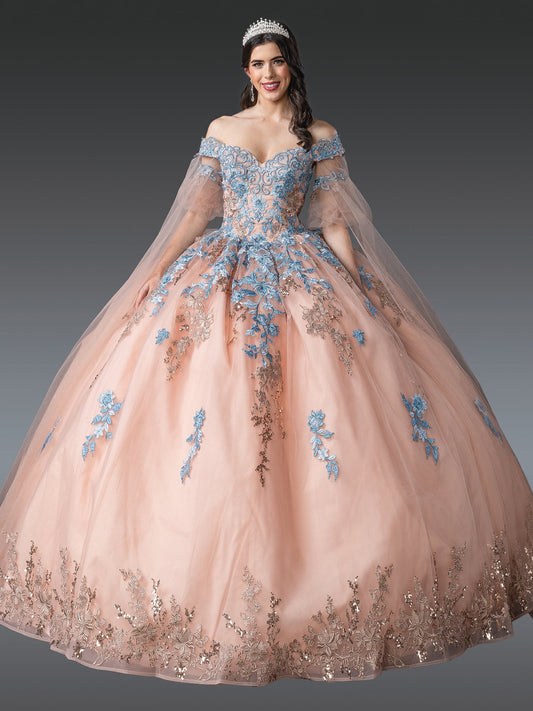 DQ25-1921 ENCHANTING OFF-SHOULDER BALL GOWN QUINCEAÑERA DRESS WITH ELABORATE EMBROIDERY