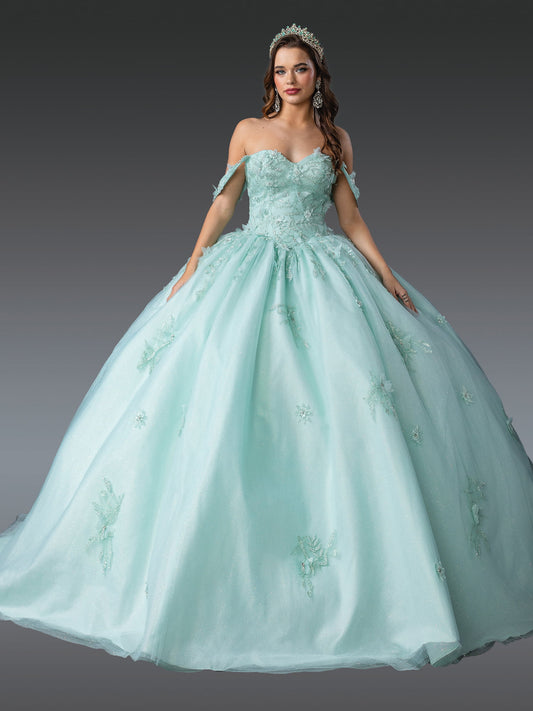 DQ25-1922 ELEGANT SWEETHEART NECKLINE BALL GOWN QUINCEAÑERA DRESS WITH FLORAL APPLIQUES