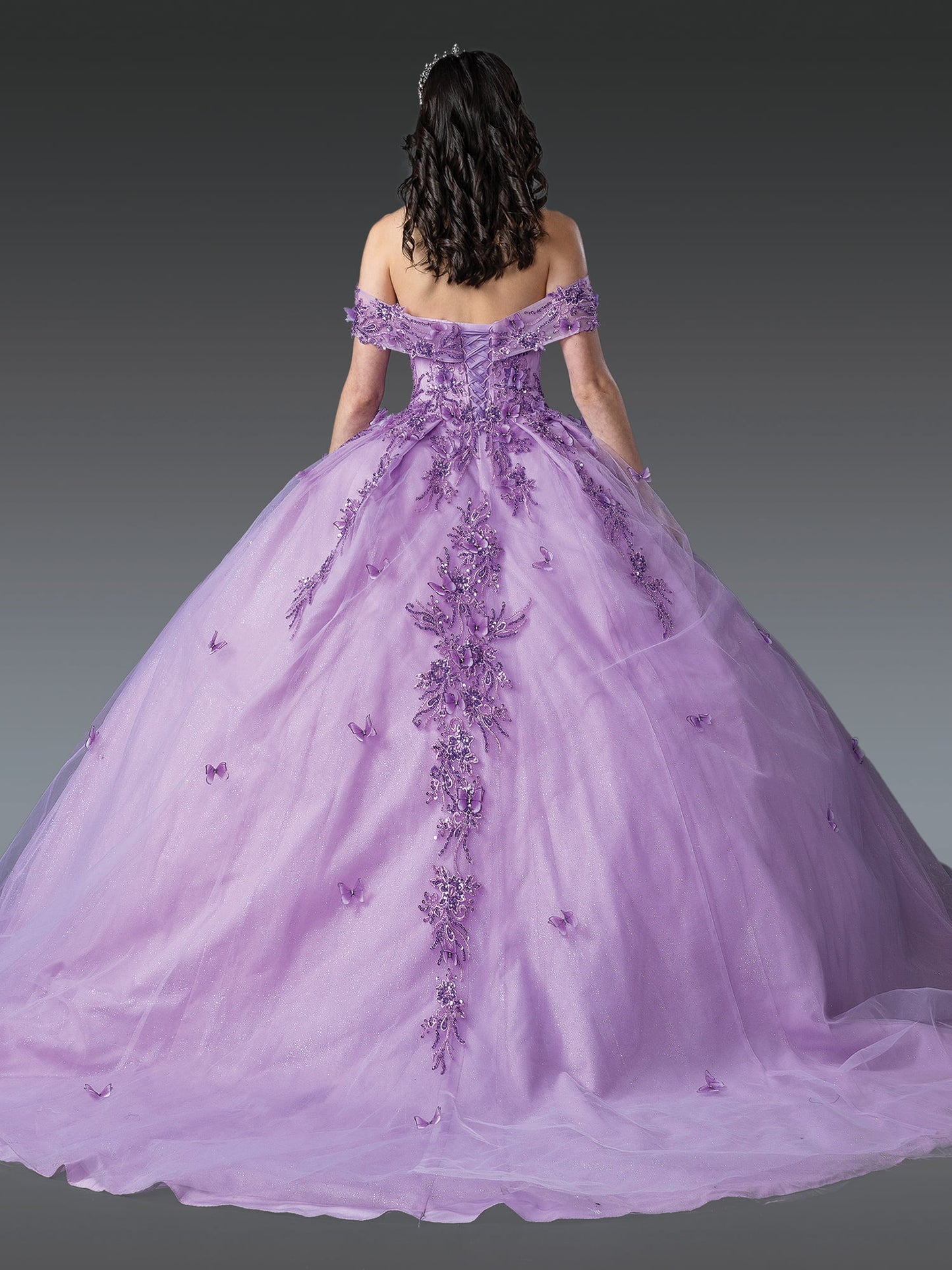 DQ25-1923 V-NECK BALL GOWN QUINCEAÑERA DRESS WITH FLORAL EMBROIDERY