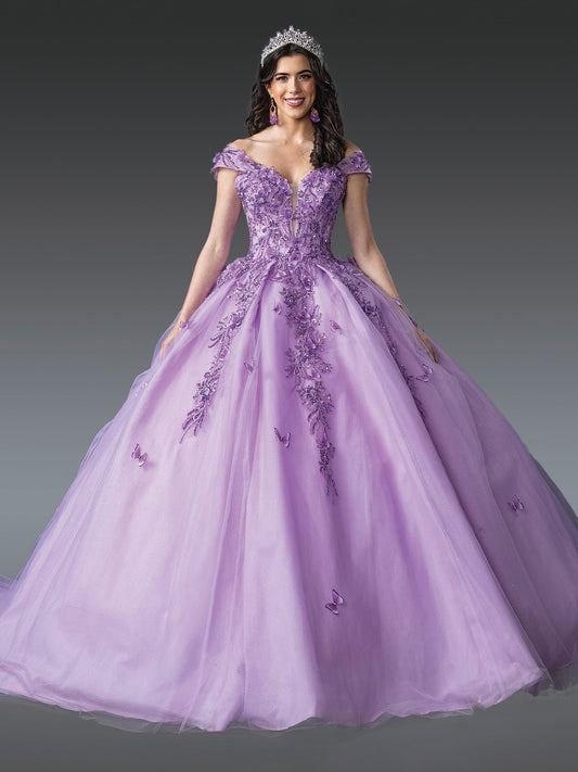 DQ25-1923 V-NECK BALL GOWN QUINCEAÑERA DRESS WITH FLORAL EMBROIDERY