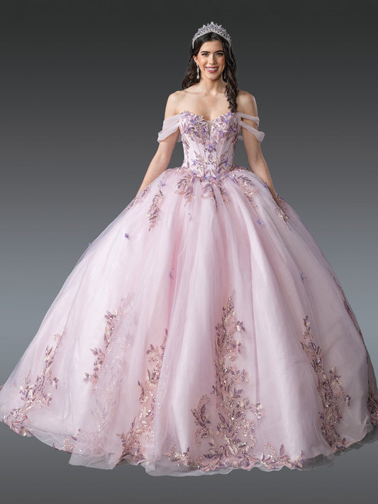 DQ25-1924 OFF-SHOULDER BALL GOWN QUINCEAÑERA DRESS WITH FLORAL EMBROIDERY