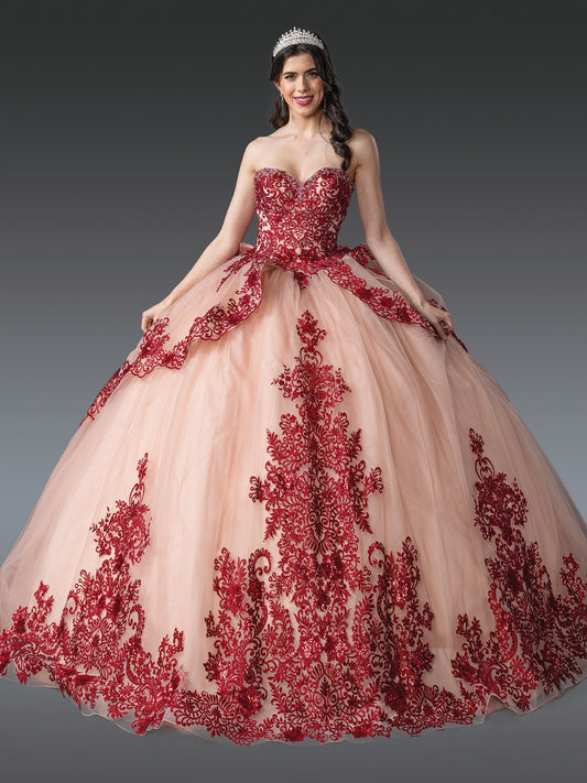 DQ25-1928 TRAPLESS BALL GOWN QUINCEAÑERA DRESS WITH INTRICATE EMBROIDERY