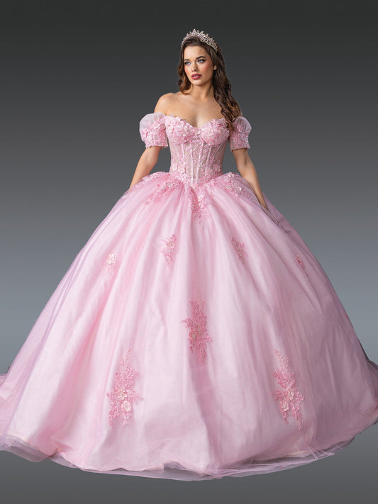 DQ25-1932  OFF-SHOULDER BALL GOWN QUINCEANERA DRESS WITH FLORAL APPLIQUES
