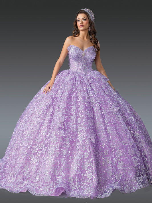 DQ25-1940  QUINCEANERA DRESS WITH FULL LACE OVERLAY AND CRYSTAL EMBELLISHMENTS