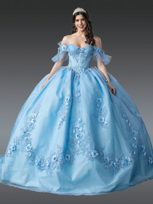 DQ25-1944 ELEGANT OFF-SHOULDER BALL GOWN QUINCEANERA DRESS WITH EMBROIDERED LACE APPLIQUES