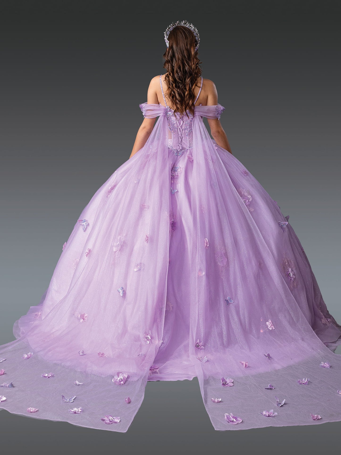 DQ25-1954 STRAPLESS QUINCEAÑERA GOWN WITH BEADED BODICE AND FLORAL APPLIQUE SKIRT