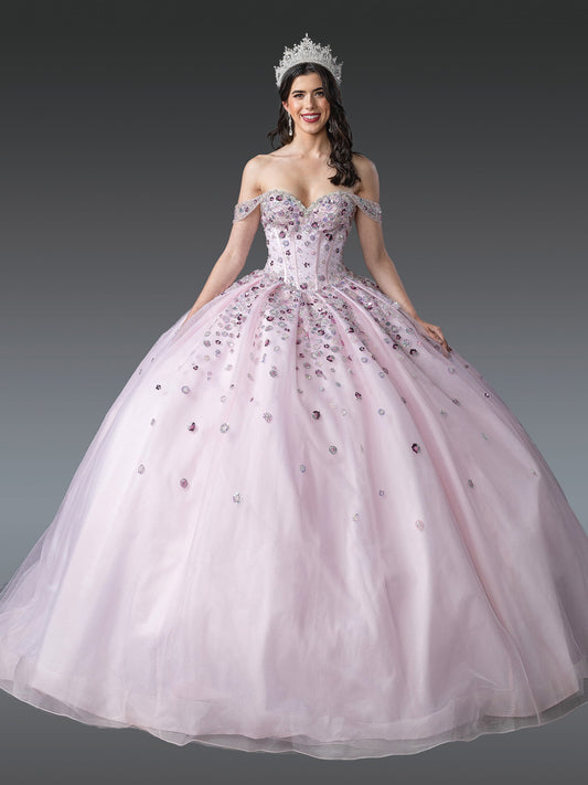 DQ25-1959 FF-SHOULDER BALL GOWN QUINCEAÑERA DRESS WITH CRYSTAL EMBELLISHMENTS