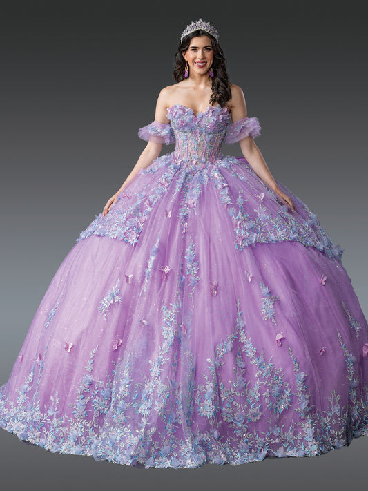 DQ25-1961 DRESS WITH LAYERED RUFFLES, EMBROIDERED FLORAL ACCENTS