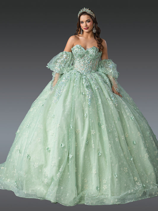 DQ25-1966 STRAPLESS QUINCEANERA GOWN WITH EMBELLISHED CORSET BODICE