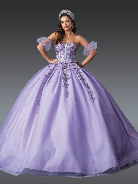DQ25-1977  OFF-SHOULDER DESIGN, INTRICATE FLORAL APPLIQUES, GLITTER EMBELLISHMENTS