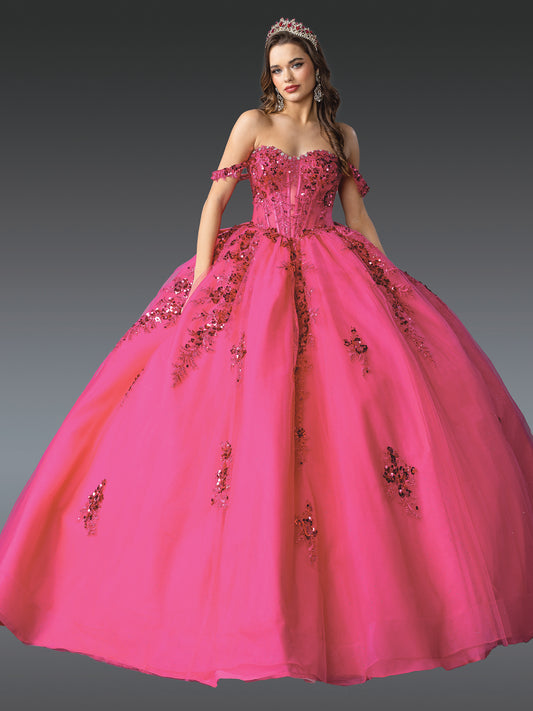 DQ25-1986 OFF-SHOULDER BALL GOWN WITH SEQUIN EMBELLISHMENTS