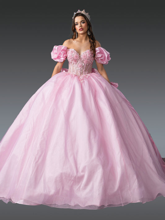 DQ25-1994 ELEGANT BALL GOWN QUINCEANERA DRESS WITH FLORAL EMBROIDERED BODICE
