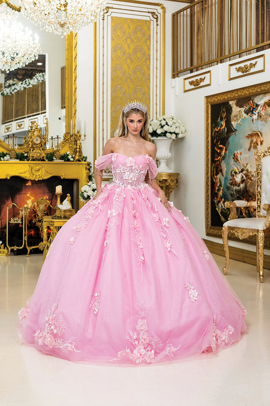 DQ25-1998 QUINCEANERA DRESS WITH OFF-SHOULDER PUFFY SLEEVES