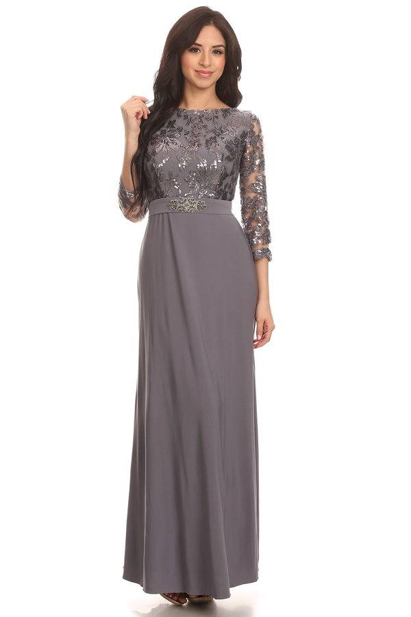 EA24-3163 Long Belted Sequin Top Skirt