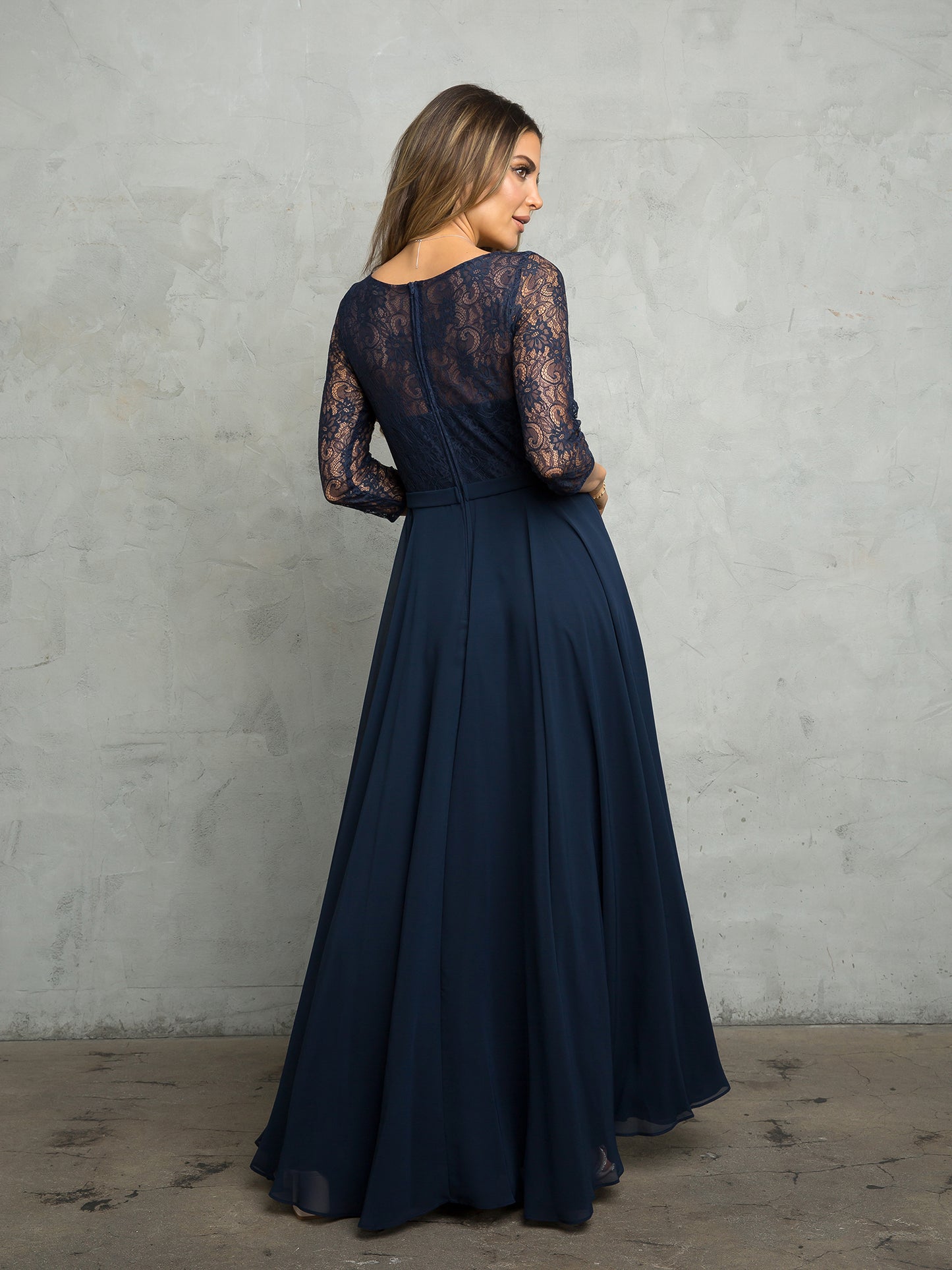 EA24-3227 Mama 3/4 Sleeve Lace And Chiffon Gown