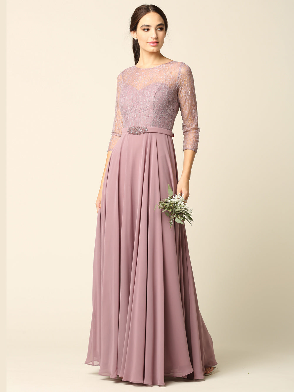 EA24-3227 Mama 3/4 Sleeve Lace And Chiffon Gown