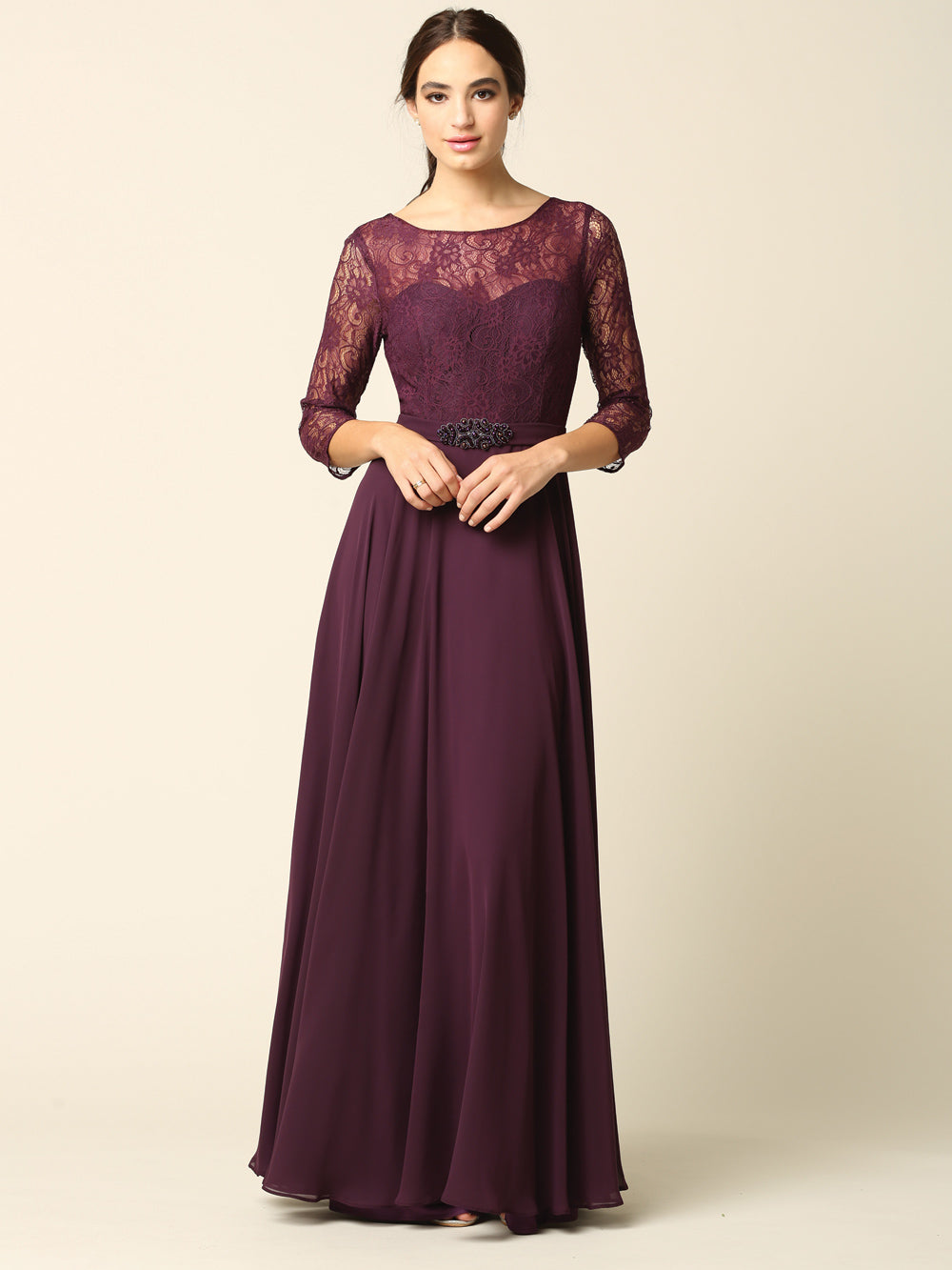 EA24-3227 Mama 3/4 Sleeve Lace And Chiffon Gown