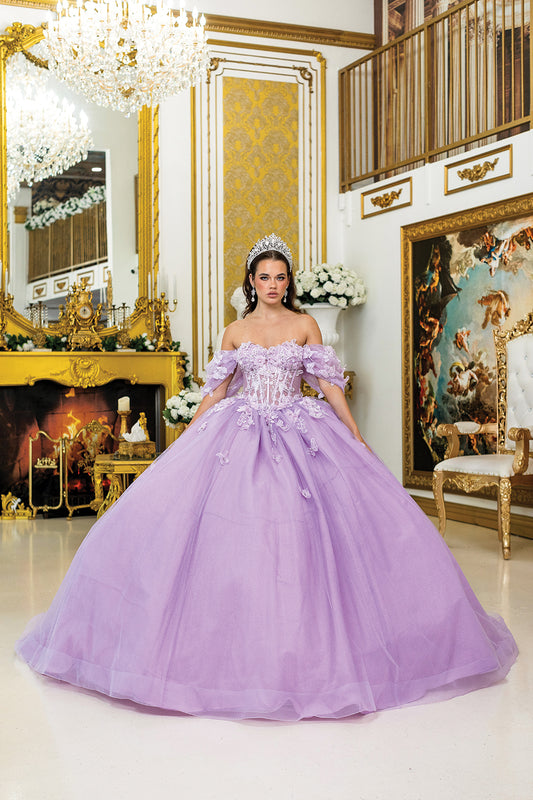 DQ25-5008 QUINCEANERA DRESS WITH OFF-THE-SHOULDER SLEEVES