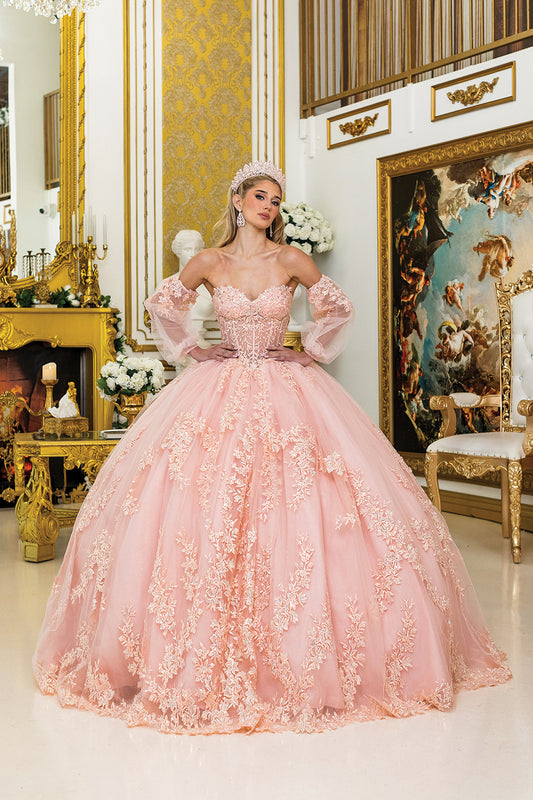 DQ25-5020 QUINCEANERA DRESS WITH DETACHABLE SHEER SLEEVES