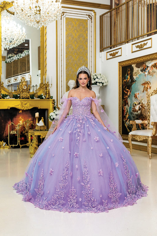 DQ25-5029 QUINCEANERA DRESS WITH OFF-SHOULDER SLEEVES