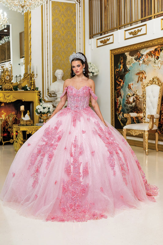 DQ25-5034 QUINCEANERA DRESS WITH OFF-SHOULDER SLEEVES