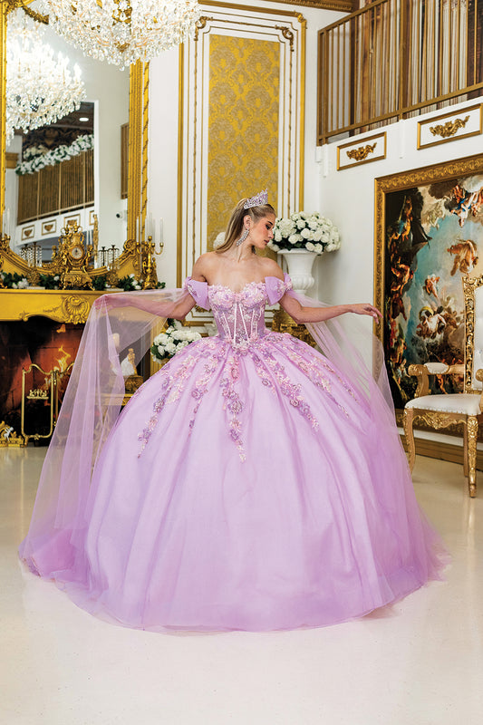 DQ25-5039 QUINCEANERA DRESS WITH OFF-SHOULDER SLEEVES