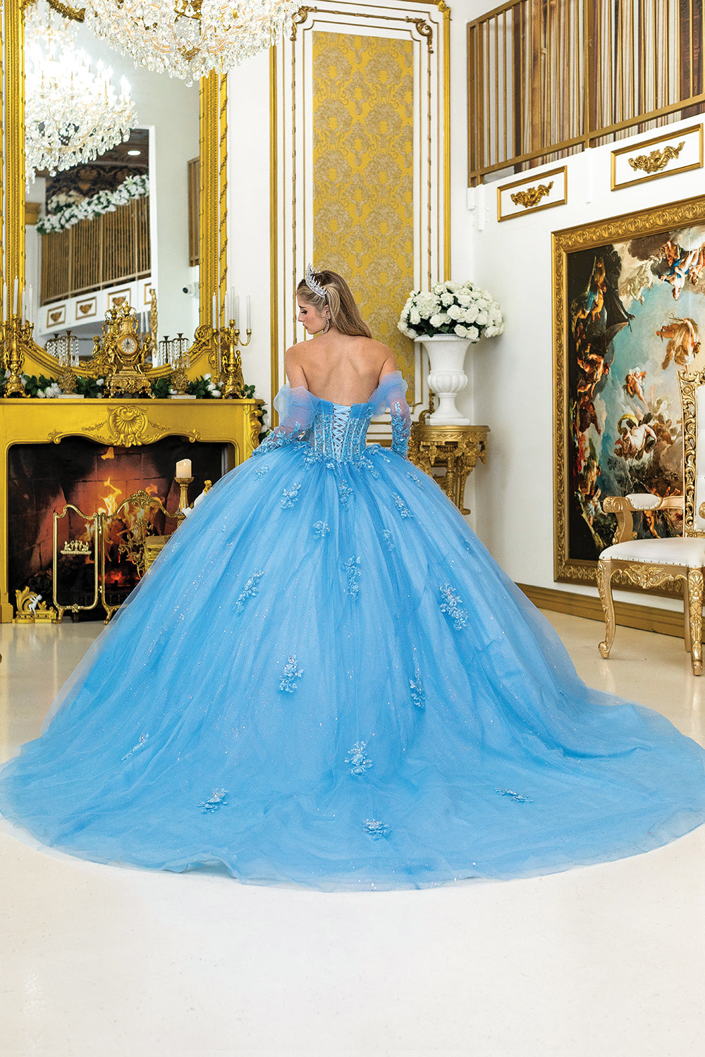 DQ25-5038 QUINCEANERA DRESS WITH SWEETHEART NECKLINE, SHEER DETACHABLE SLEEVES
