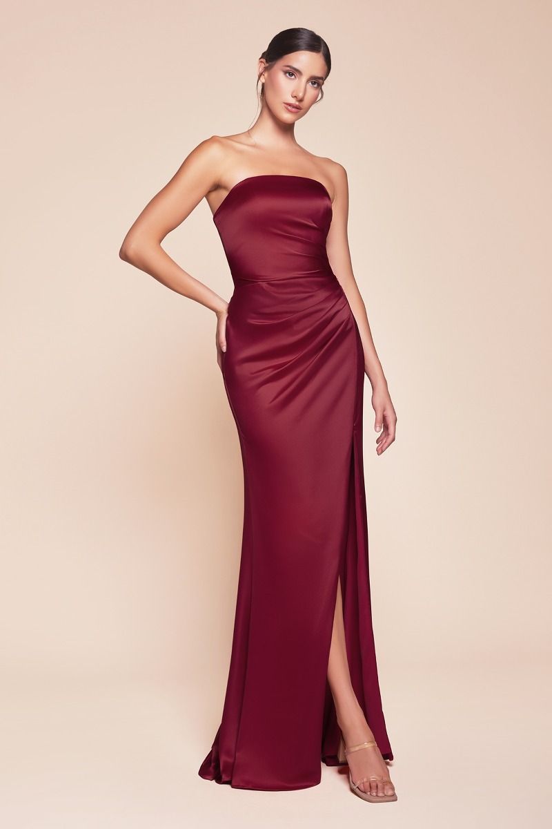 CD25-7451 STRAPLESS SATIN DRESS & SASH