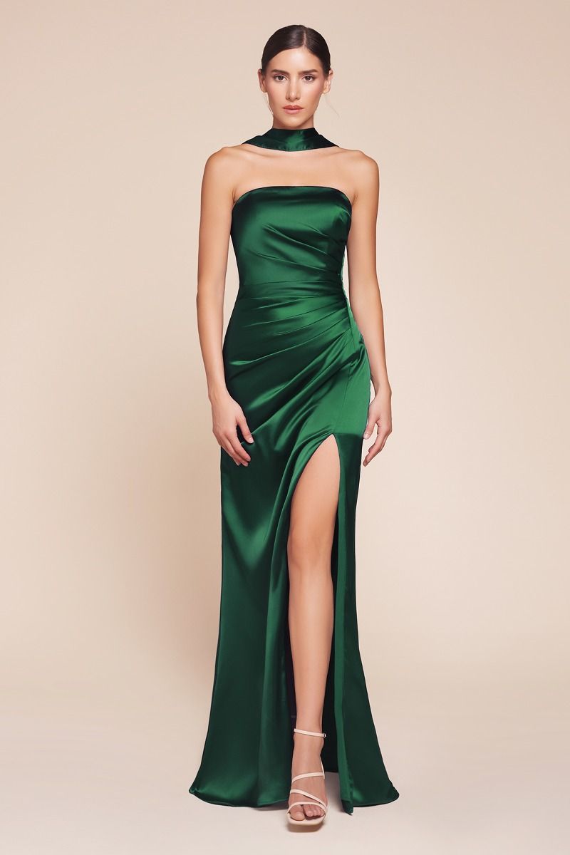 CD25-7451 STRAPLESS SATIN DRESS & SASH
